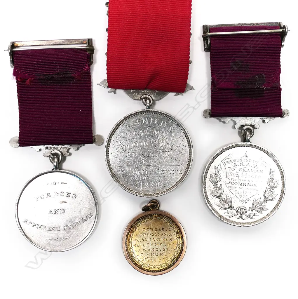 Four New Zealand made 19thC naval medals awarded to G. Moore, Image 1++